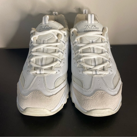 Skechers D’Lites women 10 white/silver multi colorway leather + mesh Upper - Picture 6 of 6